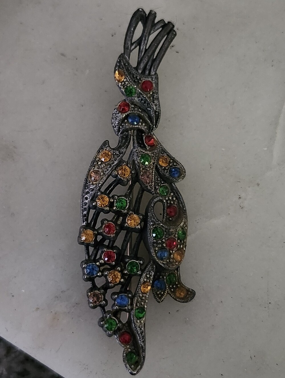 Vtg Little Nemo Multicolor Rhinestone Feathered Plume Brooch